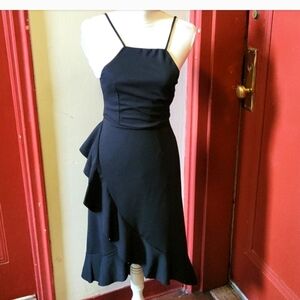 Emory Park-Ruffle Detail Midi B L ack Dress Size XS